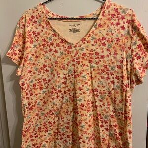 Covington Women's Short Sleeve Floral Tee - Red and Yellow